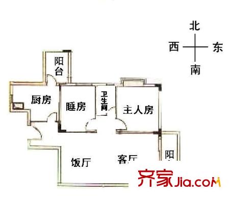 东晖花园户型图2室2厅户型图 2室2厅1卫1厨