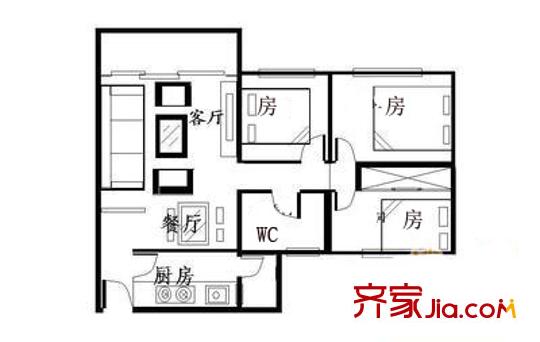 天河南兴花园户型图3室2厅户型图 3室2厅1卫1厨