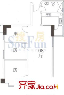 天河南兴花园户型图3室1厅户型图 3室1厅1卫1厨