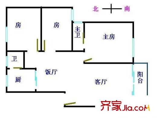 豪景花园户型图3室2厅户型图 3室2厅2卫1厨