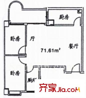 豪景花园户型图2室2厅1卫1厨