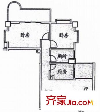豪景花园户型图2室2厅1卫1厨
