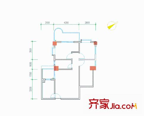 豪景花园户型图E栋03 3室2厅1卫
