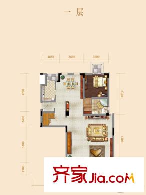 71墅洋房4、11號(hào)樓躍層一層兩室戶型 2室2廳2衛(wèi)1廚