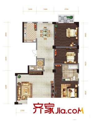 71墅高層1號(hào)樓標(biāo)準(zhǔn)層B戶型 3室2廳2衛(wèi)1廚