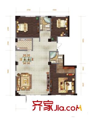 71墅高層1號(hào)樓標(biāo)準(zhǔn)層A戶型 3室2廳2衛(wèi)1廚