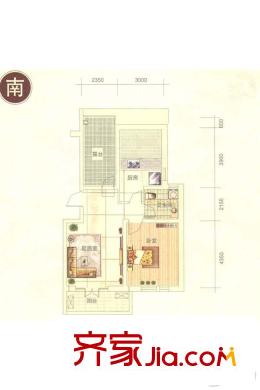 天一綠海洋房標(biāo)準(zhǔn)層D8端戶型 1廳1衛(wèi)1廚