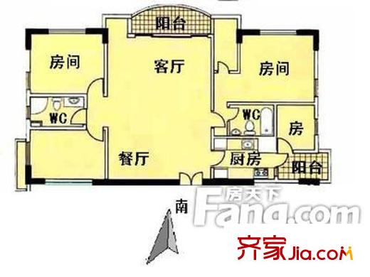 天翔花园户型图4室2厅户型图 4室2厅2卫1厨