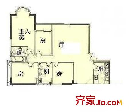 天翔花园户型图4室1厅户型图 4室1厅2卫1厨