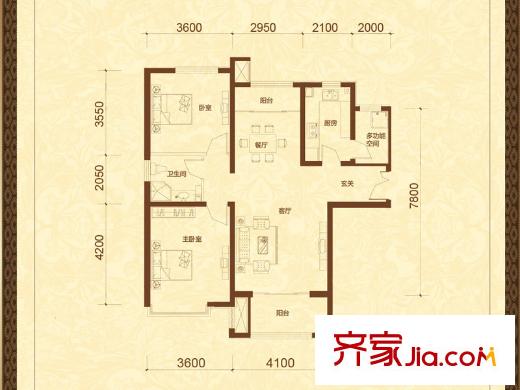 奧萊城小高層標(biāo)準(zhǔn)層E戶型 2室2廳1衛(wèi)1廚