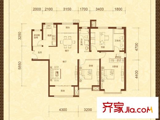 奧萊城小高層標(biāo)準(zhǔn)層C戶型 3室2廳2衛(wèi)1廚