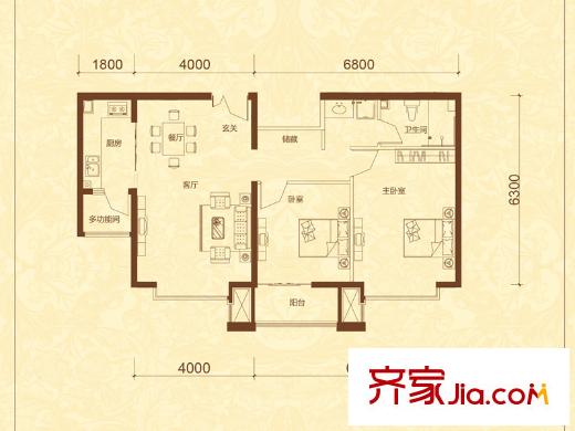 奧萊城小高層標(biāo)準(zhǔn)層D戶型 2室2廳1衛(wèi)