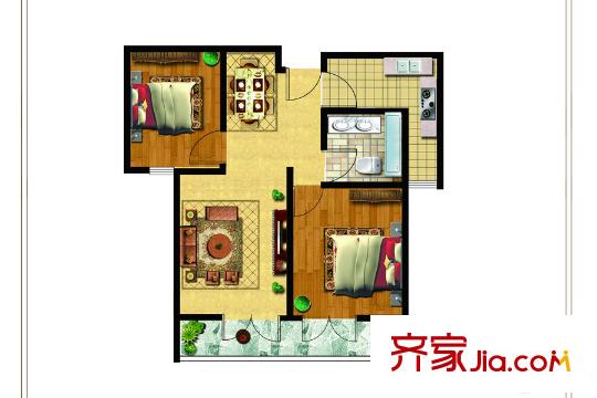 君利名筑高層標(biāo)準(zhǔn)層D戶型 2室2廳1衛(wèi)1廚
