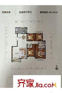 澤天下三期洋房標準層戶型4室2廳2衛(wèi)1廚 4室2廳2衛(wèi)1廚