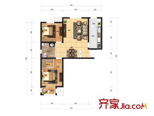 嘉譽新城高層2、3號樓標(biāo)準(zhǔn)層兩室戶型 2室2廳1衛(wèi)1廚