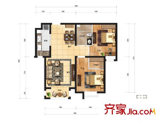嘉譽新城高層6、7、9號樓標(biāo)準(zhǔn)層兩室戶型 2室2廳1衛(wèi)1廚