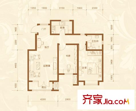 亞泰瀾公館洋房標(biāo)準(zhǔn)層YA-3戶型 2室1廳1衛(wèi)1廚
