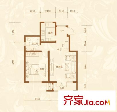 亞泰瀾公館洋房標(biāo)準(zhǔn)層YA-1戶型 1室1廳1衛(wèi)1廚