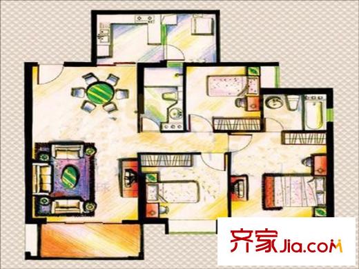 海景花园户型图3室2厅户型图 3室2厅2卫1厨