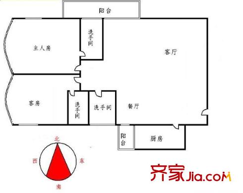 海景花园户型图2室2厅户型图 2室2厅3卫1厨