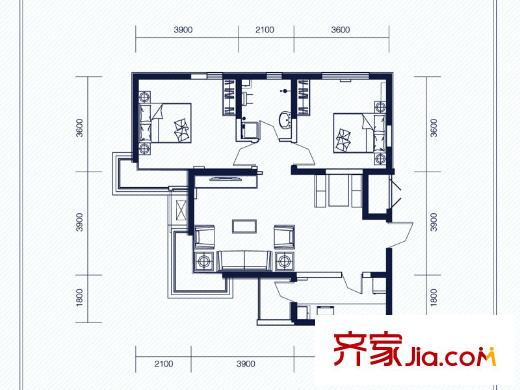 建投觀海高層1、2、3、6號樓標(biāo)準(zhǔn)層A2戶型 2室2廳1衛(wèi)1廚