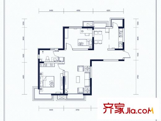 建投觀海高層1、3、4、5、9號樓標(biāo)準(zhǔn)層B1戶型 2室2廳1衛(wèi)1廚