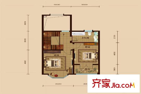 美域?yàn)懺仿?lián)排別墅標(biāo)準(zhǔn)二層戶型 4室2廳3衛(wèi)1廚