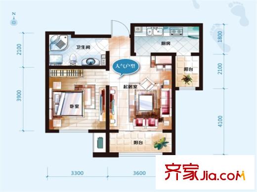 喜蜜灣高層標(biāo)準(zhǔn)層A2戶型 1室1廳1衛(wèi)1廚