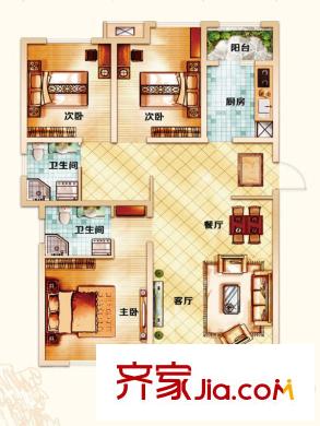 喜蜜灣高層2-13層B1戶型 3室2廳2衛(wèi)1廚