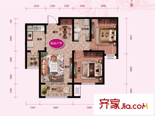 喜蜜灣高層標(biāo)準(zhǔn)層c3戶型 2室2廳1衛(wèi)1廚
