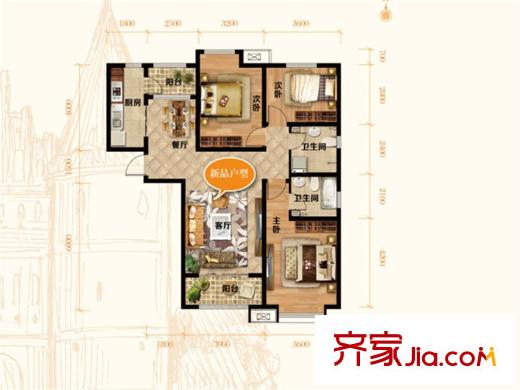 喜蜜灣高層標(biāo)準(zhǔn)層C4戶型 3室2廳2衛(wèi)1廚