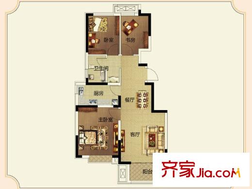 旭輝瀾郡電梯洋房標(biāo)準(zhǔn)層A4戶型 3室2廳1衛(wèi)1廚