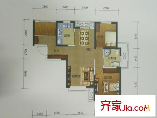 旭輝瀾郡高層標(biāo)準(zhǔn)層Q戶型 3室2廳1衛(wèi)1廚