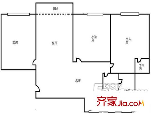 海印苑户型图3室2厅户型图 3室2厅2卫1厨