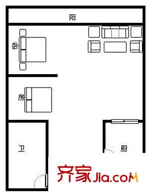 爱都铭轩户型图2室1厅户型图 2室1厅1卫1厨