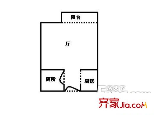 爱都铭轩户型图1室0厅户型图 1室1卫1厨