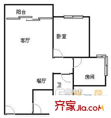城启波尔多庄园户型图2室2厅户型图 2室2厅1卫1厨