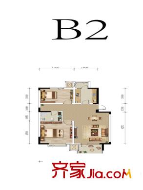 福源九方洋房標(biāo)準(zhǔn)層B2戶型 2室1廳1衛(wèi)1廚