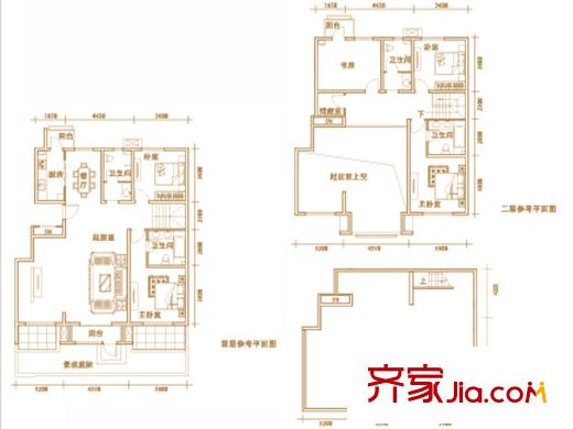 建投領(lǐng)海三期洋房標(biāo)準(zhǔn)層躍層B2戶型 5室2廳4衛(wèi)1廚