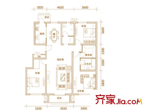 建投領(lǐng)海三期洋房標(biāo)準(zhǔn)層B3戶型 3室2廳2衛(wèi)1廚