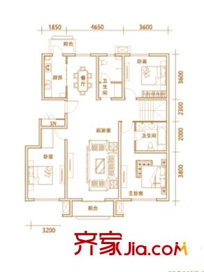 建投領(lǐng)海三期洋房標(biāo)準(zhǔn)層B4戶型 3室2廳2衛(wèi)1廚