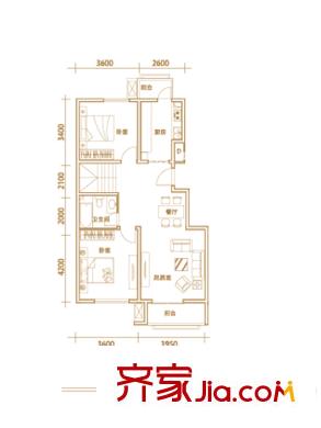 建投領海三期洋房標準層A4戶型 2室2廳1衛(wèi)1廚