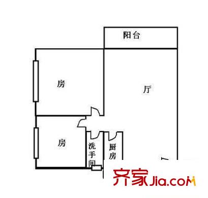 珠江新岸公寓户型图2室1厅户型图 2室1厅1卫1厨