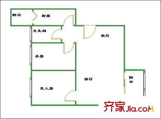 富力千禧花园三期户型图2室2厅户型图 2室2厅1卫1厨