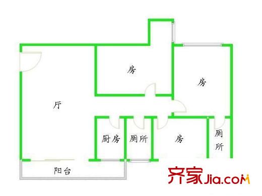 珠江新岸公寓户型图3室1厅户型图 3室1厅2卫1厨