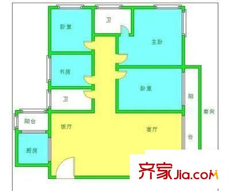 富力千禧花园三期户型图4室2厅户型图 4室2厅2卫1厨
