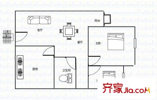 骏景花园北苑户型图2室2厅户型图 2室2厅1卫1厨