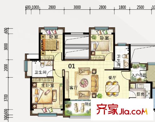 深业城45栋01单元 3室2厅2卫1厨