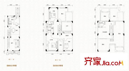博軒疊院戶型圖一期別墅1-5號樓疊上戶型 4室3廳3衛(wèi)1廚