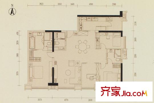 方圆・越秀时光G户型图 4室2厅3卫1厨
